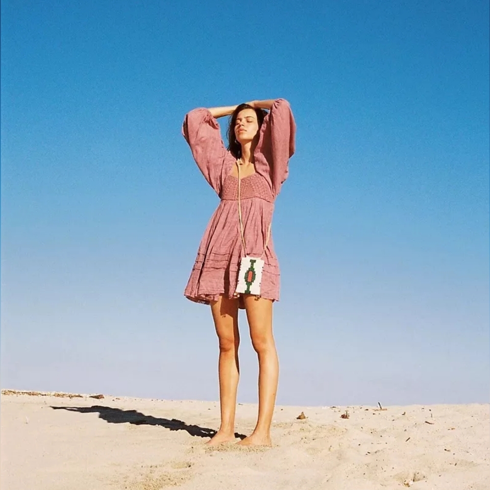 Free People Ari Long-sleeve Crochet  Babydoll Mini Dress SzXS NWOT - Picture 2 of 11